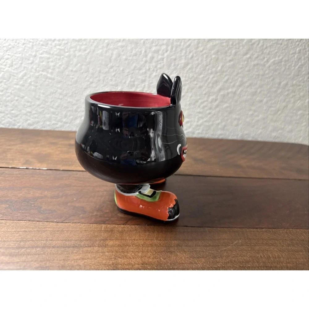 Ceramic Halloween Black Cat Candy/Trinket Dish with Feet, 5